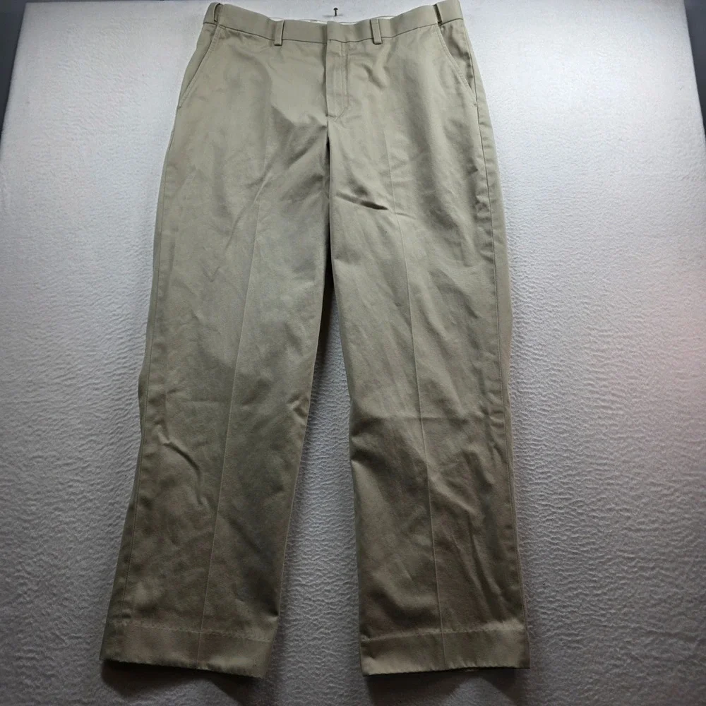 LL Bean Chino Pants Men 37 Khaki Comfort Waist Flat Front Cotton 262555 Lot of 2